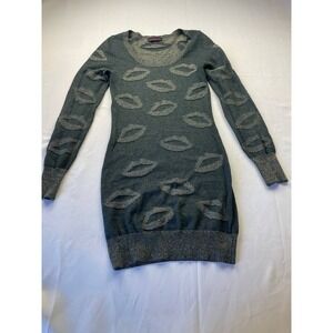 Material Girl Womens Black Long Sleeve Sweater Dress Size XS Black Lip Print Y2K